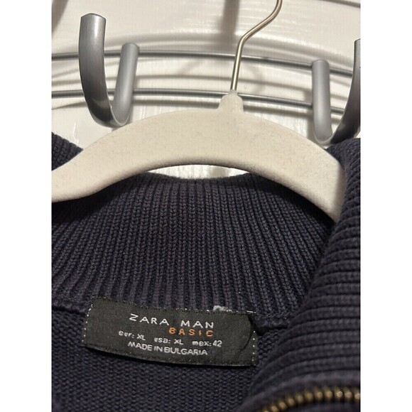 ZARA MAN Basic Sweater Jacket Men’s SZ XL Navy Blue Full Zip Cable Knit Cotton - Picture 3 of 16